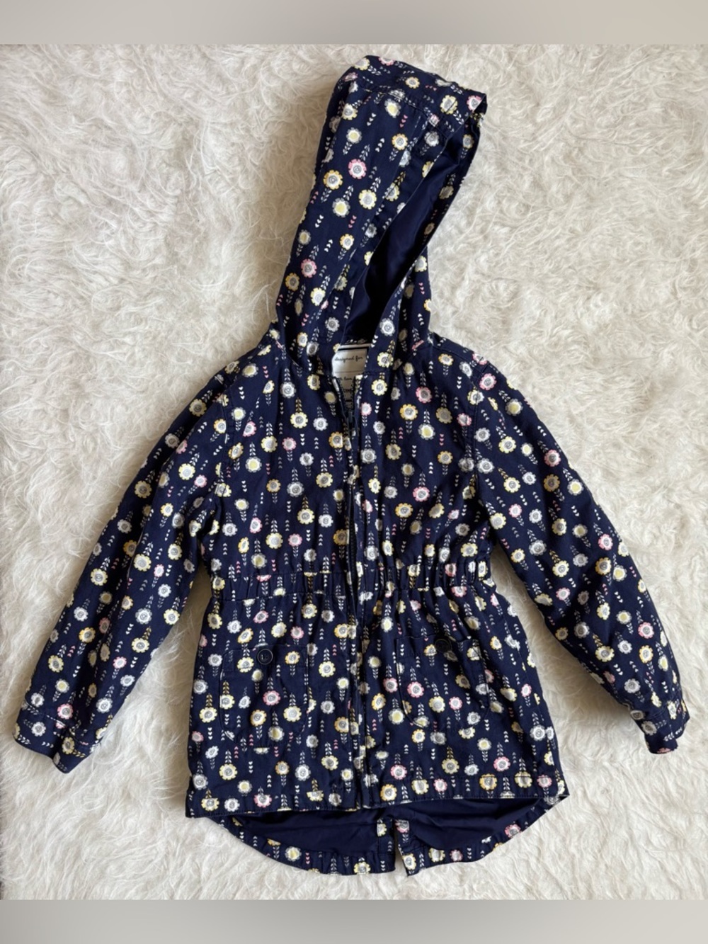Gymboree Girls Navy Floral Hooded Zip Lightweight Jacket